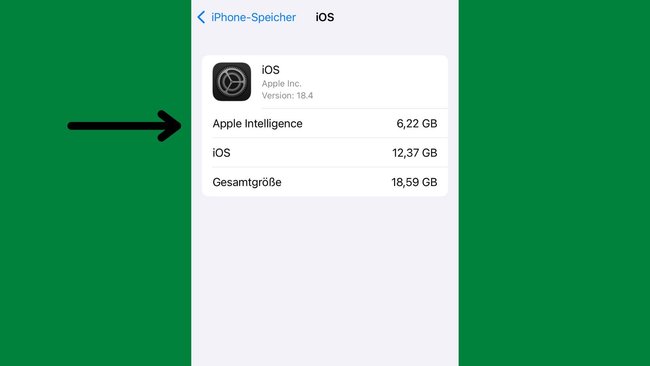 Anzeige für den verbrauchten Speicher von Apple Intelligence. Anzeige für den verbrauchten Speicher von Apple Intelligence.