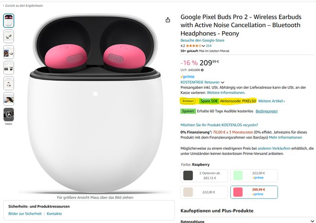 Screenshot der Amazon-Seite der Pixel Buds Pro Screenshot der Amazon-Seite der Pixel Buds Pro