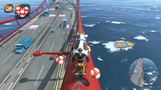 Mario Kart World: Kuh auf Golden Gate Bridge Mario Kart World: Kuh auf Golden Gate Bridge