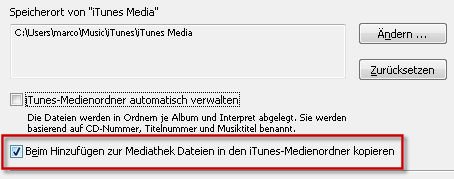 iTunes Mediathek Dateiverwaltung Screenshot iTunes Mediathek Dateiverwaltung Screenshot