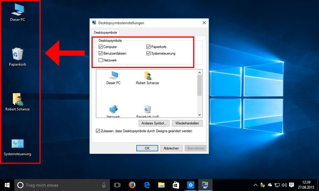 Hier wählt ihr die Desktop-Symbole aus, die ihr anzeigen lassen wollt. Hier wählt ihr die Desktop-Symbole aus, die ihr anzeigen lassen wollt.