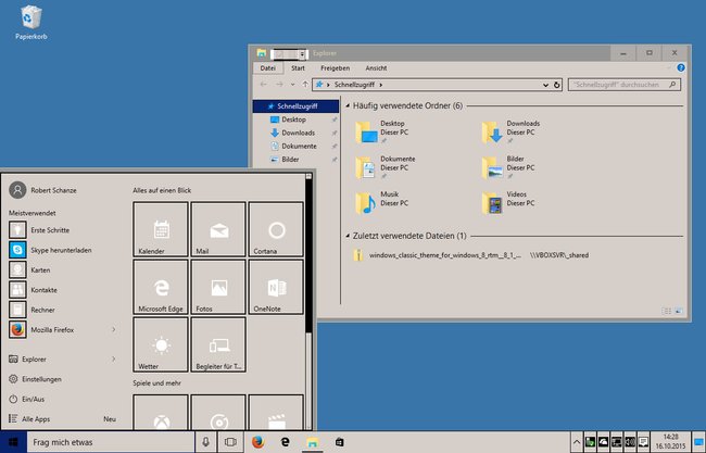 Windows 10 mit klassischem Design. Windows 10 mit klassischem Design.