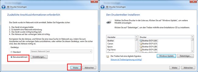 Hier wählt ihr manuell den richtigen Drucker aus. Hier wählt ihr manuell den richtigen Drucker aus.