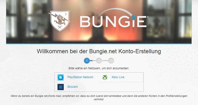 Über bungie.net meldet ihr euch an. Über bungie.net meldet ihr euch an.