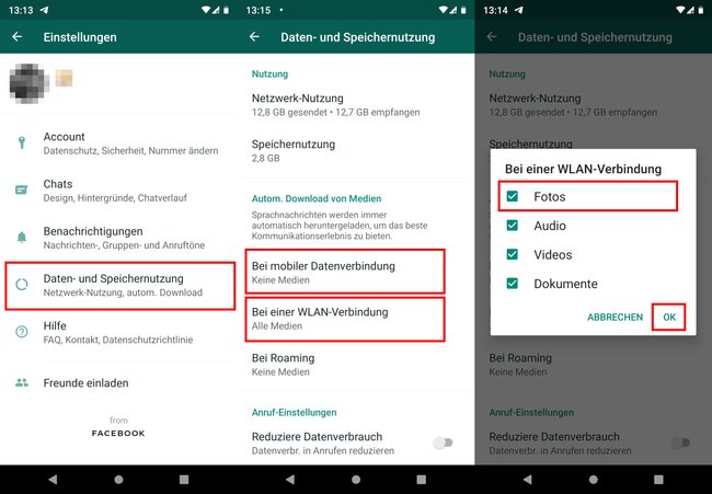 Hier stellt ihr ein, dass WhatsApp an euch gesendete Fotos automatisch in die Galerie herunterlädt. Bild: GIGA Hier stellt ihr ein, dass WhatsApp an euch gesendete Fotos automatisch in die Galerie herunterlädt. Bild: GIGA