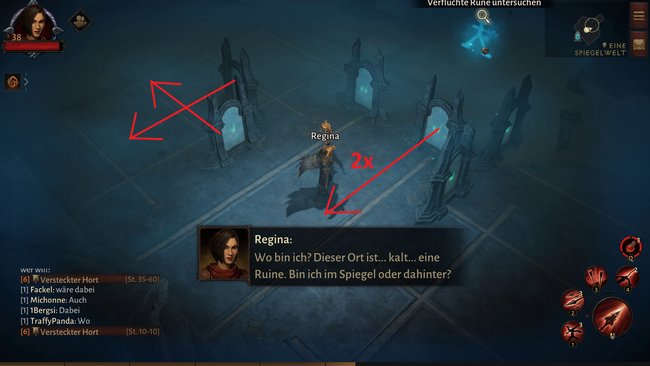 Verschiebt die drei Spiegel entlang der eingezeichneten Pfeile, um das Rätsel zu lösen. (Bildquelle: Screenshot spieletipps) Verschiebt die drei Spiegel entlang der eingezeichneten Pfeile, um das Rätsel zu lösen. (Bildquelle: Screenshot spieletipps)