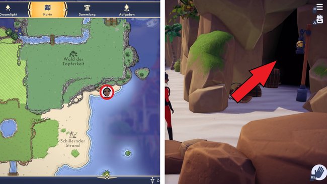 Fundort der verfluchten Höhle am schillernden Strand (Quelle: Screenshot spieletipps). Fundort der verfluchten Höhle am schillernden Strand (Quelle: Screenshot spieletipps).